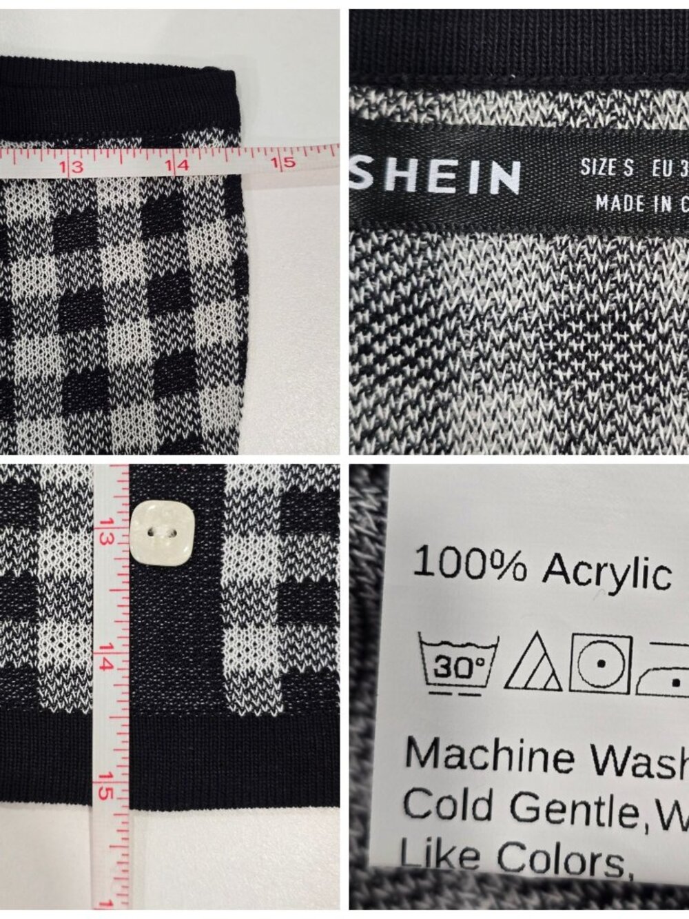 SHEIN ✦ Crop Top ✦ Black White Gingham Pearlized Buttons Knit Strap Crop S NWT - Picture 8 of 9